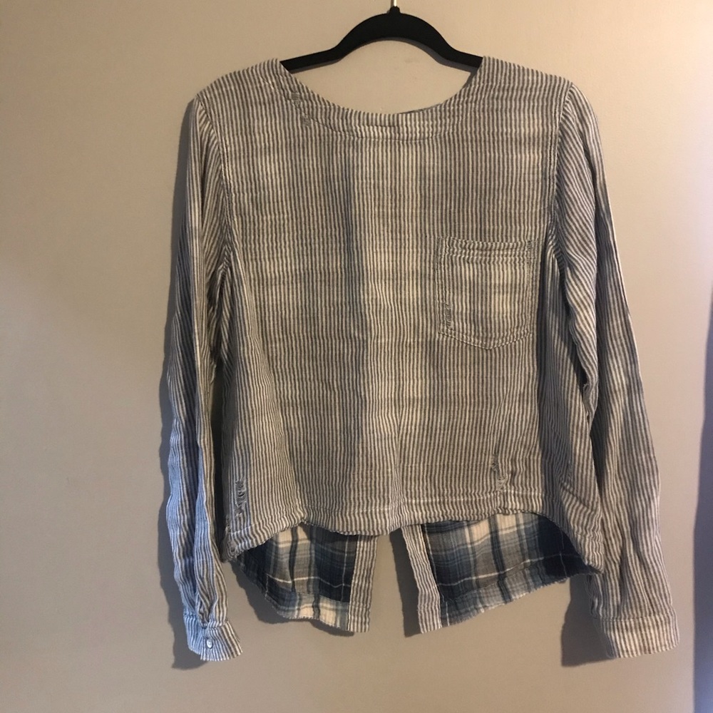 Anthropologie cloth & stone distressed plaid top